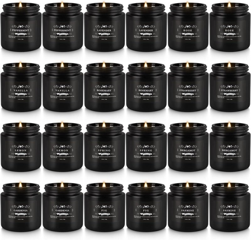 Howemon Scented Candle Set 24 Pack,Black, Candle for Home Scented, Odor Eliminating, Stress Relief, Long Lasting Soy Wax Gift Set - Image 1
